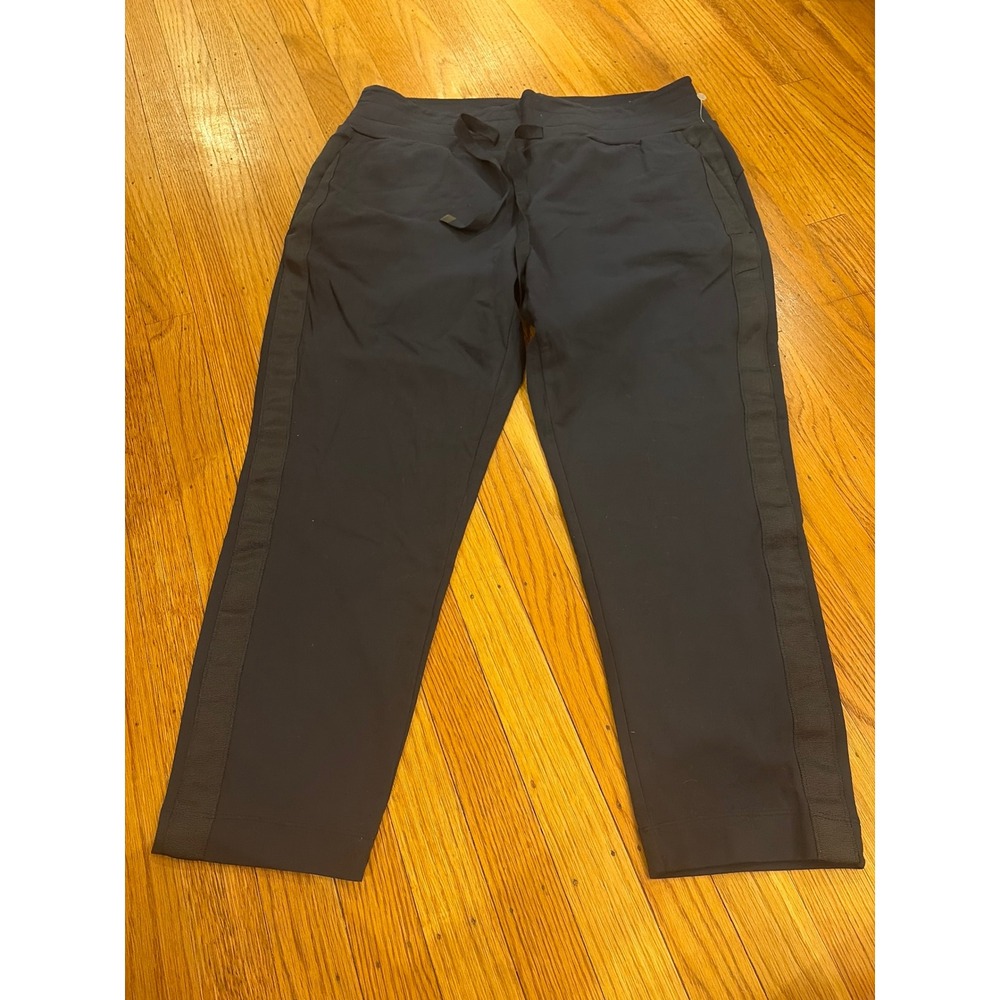 Athleta Metro Downtown Ankle Pant Black Grosgrain Stripe Tapered Large